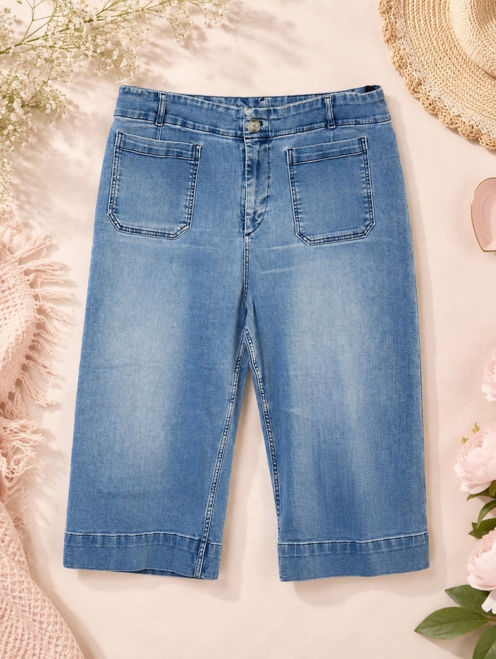 Anthropologie Denim Culottes Light Blue 22W Plus Relaxed Fit